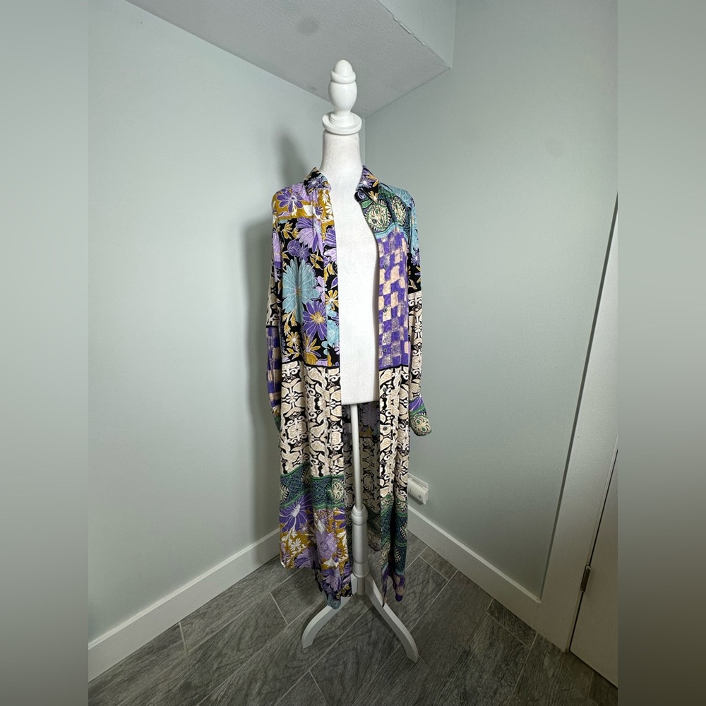 Free People Jackie  Boho Maxi Shirt Dress Size Medium - Picture 3 of 15